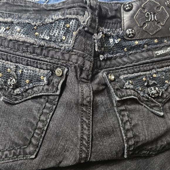 Miss Me Jeans  Womens 27/33  Embellished Bling Black Wash Boot Cut Demin #43 - Picture 6 of 9